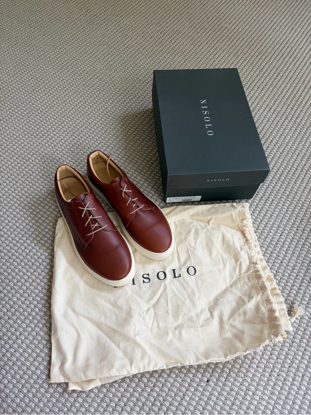 Nisolo Men’s Leather Sneakers — Brandy